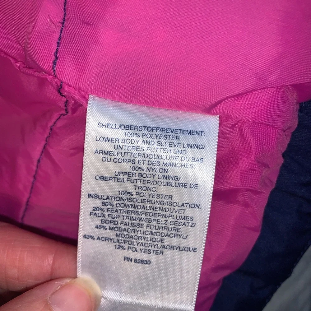 Lands end expedition Navy Blue pink Kids winter parka down fill grow a long 6x-7